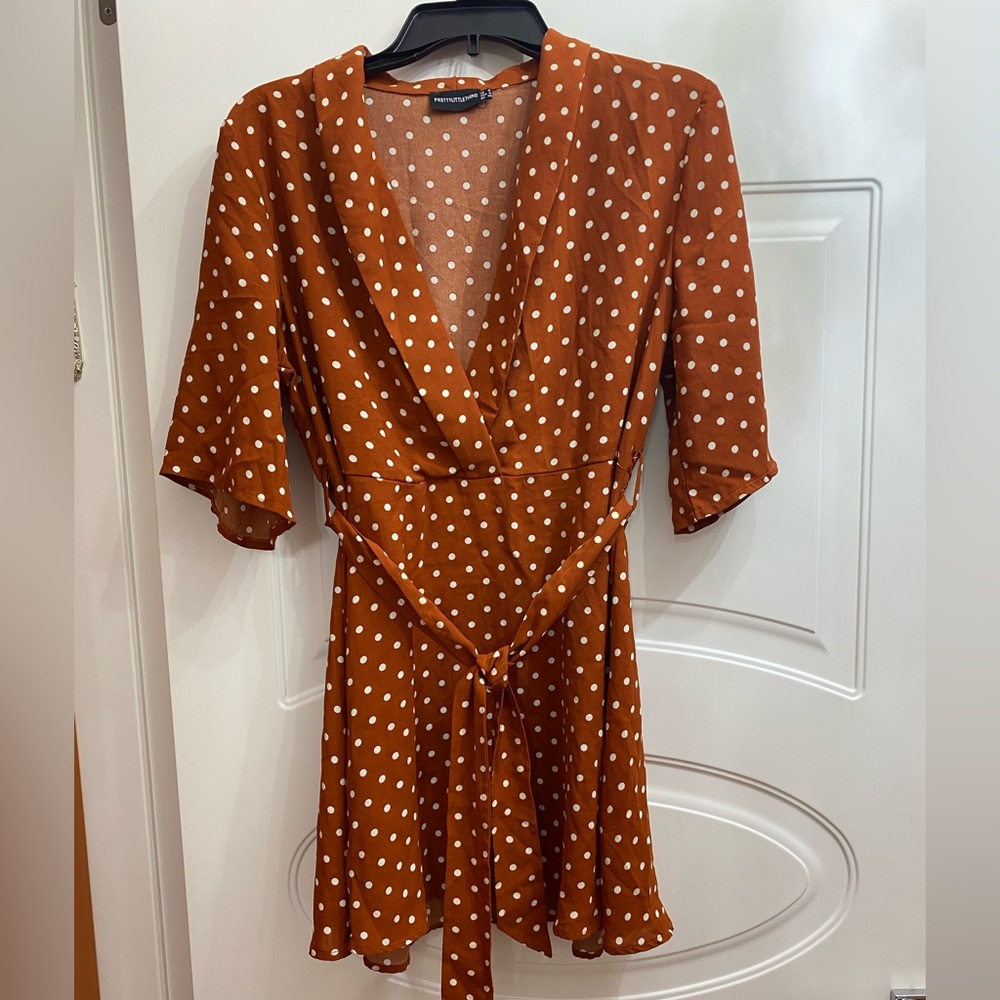 Pretty Little Things Polka Dot Dress, Orange, Size 4